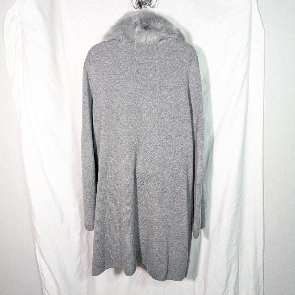 Nipon Boutique Chic Open Duster, Detachable Faux Fur Collar Cotton Blend Cozy XL - Picture 2 of 12